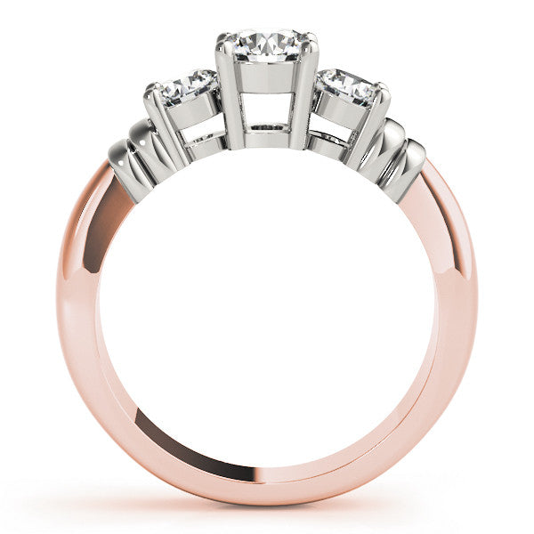 Rose gold Three-Stone Round Cut Diamond Ring with Channel Band and Prong Setting 2