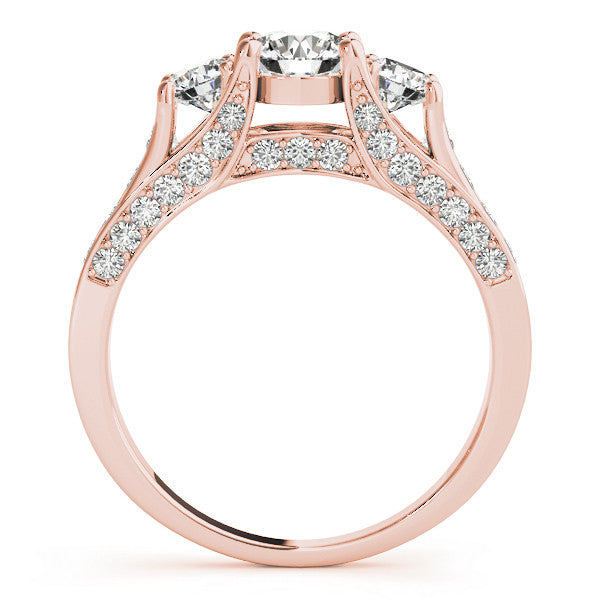 Rose gold Three-Stone Round Cut Diamond Ring with Channel-Set Band and Four-Prong Setting 2