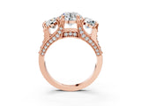 Rose gold Three-Stone Round Cut Diamond Ring with Channel-Set Band and Four-Prong Setting_72