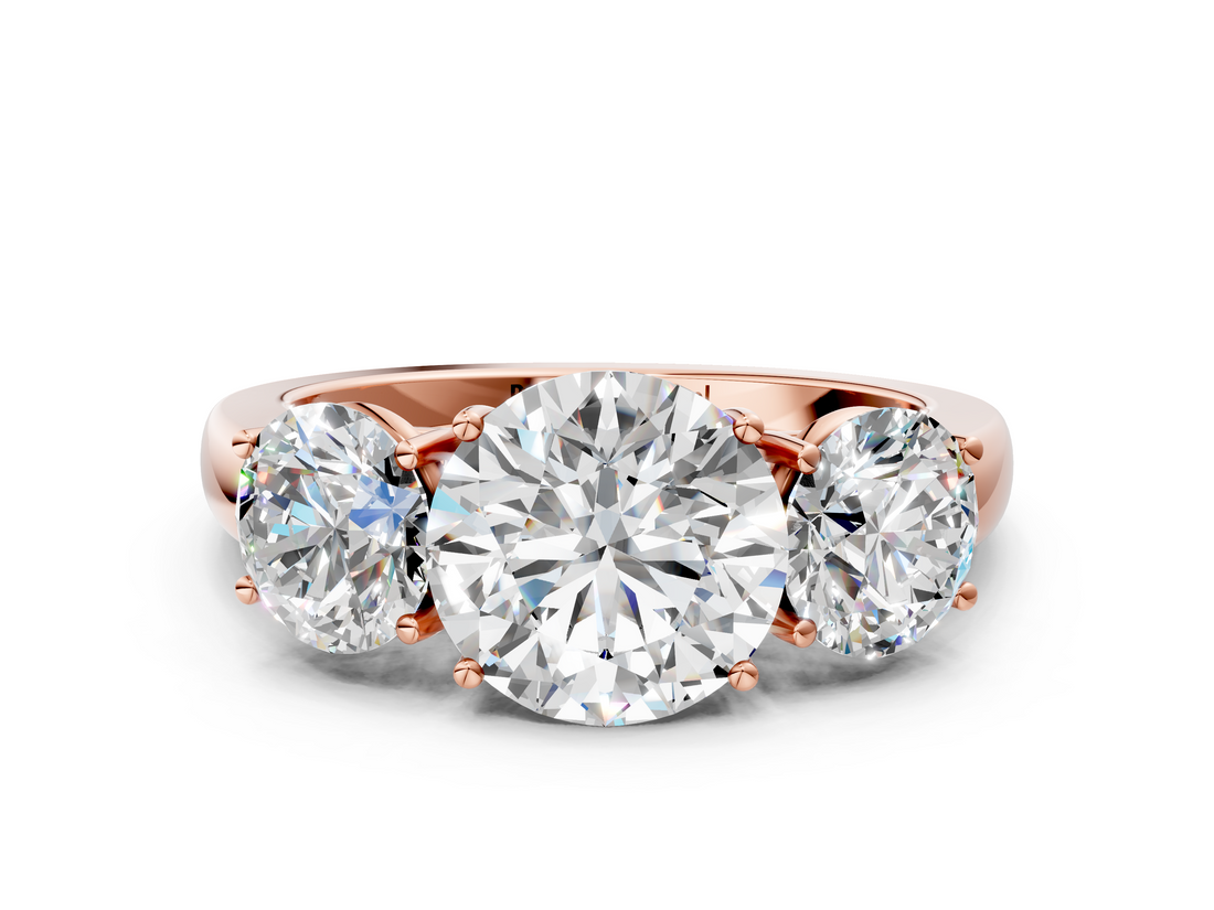 Rose gold Three-Stone Round Cut Diamond Ring with Channel-Set Band and Four-Prong Setting_78