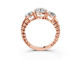 Rose gold Three-Stone Round Cut Diamond Ring with Channel-Set Band and Prong Setting_9