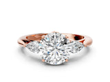 Rose gold Three-Stone Round Cut Diamond Ring with Pear  Side Stones in Four-Prong Setting_12