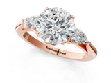 Rose gold Three-Stone Round Cut Diamond Ring with Pear  Side Stones in Four-Prong Setting_13
