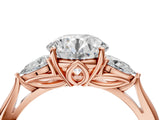 Rose gold Three-Stone Round Cut Diamond Ring with Pear  Side Stones in Four-Prong Setting_16
