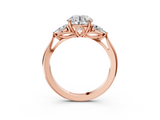 Rose gold Three-Stone Round Cut Diamond Ring with Pear Side Stones in Four-Prong Setting_160