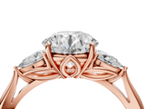 Rose gold Three-Stone Round Cut Diamond Ring with Pear Side Stones in Four-Prong Setting_161