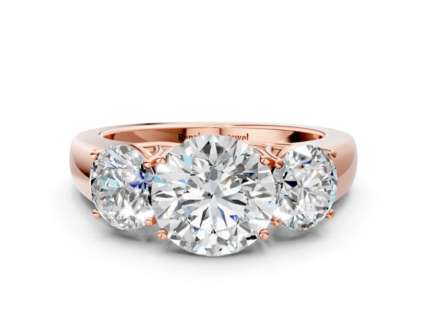 Rose gold Three-Stone Round Cut Diamond Ring with Prong Setting and Classic Band