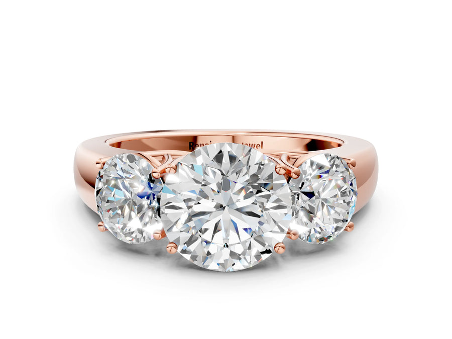 Rose gold Three-Stone Round Cut Diamond Ring with Prong Setting and Classic Band