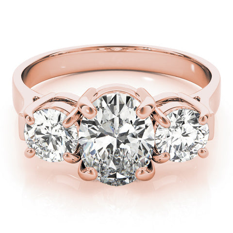 Rose gold Three-Stone Round Cut Diamond Ring with Round Accent Stones, Prong Setting, and Classic Band 2