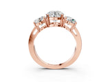 Rose gold Three-Stone Round Cut Diamond Ring with Round Side Stones, Classic Band, and Four-Prong Setting_6