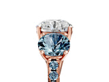 Rose gold Three-Stone Round Cut Diamond Ring with Round with Aquamarine side stone Pavé Band and Prong Setting_5