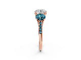 Rose gold Three-Stone Round Cut Diamond Ring with Round with Blue Topaz side stone Pavé Band and Prong Setting_2