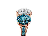Rose gold Three-Stone Round Cut Diamond Ring with Round with Blue Topaz side stone Pavé Band and Prong Setting_5