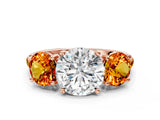 Rose gold Three-Stone Round Cut Diamond Ring with Round with Citrine side stone Pavé Band and Prong Setting