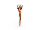 Rose gold Three-Stone Round Cut Diamond Ring with Round with Citrine side stone Pavé Band and Prong Setting_2