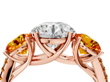 Rose gold Three-Stone Round Cut Diamond Ring with Round with Citrine side stone Pavé Band and Prong Setting_4