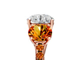 Rose gold Three-Stone Round Cut Diamond Ring with Round with Citrine side stone Pavé Band and Prong Setting_5