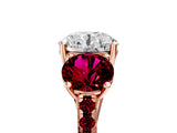 Rose gold Three-Stone Round Cut Diamond Ring with Round with Garnet side stone Pavé Band and Prong Setting_5