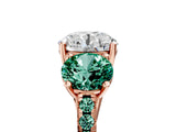 Rose gold Three-Stone Round Cut Diamond Ring with Round with Green Sapphire side stone Pavé Band and Prong Setting_5