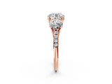 Rose gold Three-Stone Round Cut Diamond Ring with Round with Moissanite side stone Pavé Band and Prong Setting_2