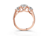 Rose gold Three-Stone Round Cut Diamond Ring with Round with Moissanite side stone Pavé Band and Prong Setting_3