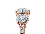 Rose gold Three-Stone Round Cut Diamond Ring with Round with Moissanite side stone Pavé Band and Prong Setting_5