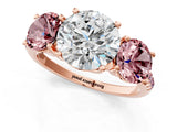 Rose gold Three-Stone Round Cut Diamond Ring with Round with Morganite side stone Pavé Band and Prong Setting_1