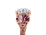 Rose gold Three-Stone Round Cut Diamond Ring with Round with Morganite side stone Pavé Band and Prong Setting_5