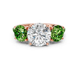 Rose gold Three-Stone Round Cut Diamond Ring with Round with Peridot side stone Pavé Band and Prong Setting
