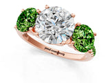 Rose gold Three-Stone Round Cut Diamond Ring with Round with Peridot side stone Pavé Band and Prong Setting_1
