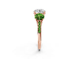 Rose gold Three-Stone Round Cut Diamond Ring with Round with Peridot side stone Pavé Band and Prong Setting_2