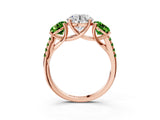 Rose gold Three-Stone Round Cut Diamond Ring with Round with Peridot side stone Pavé Band and Prong Setting_3