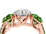 Rose gold Three-Stone Round Cut Diamond Ring with Round with Peridot side stone Pavé Band and Prong Setting_4