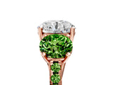 Rose gold Three-Stone Round Cut Diamond Ring with Round with Peridot side stone Pavé Band and Prong Setting_5