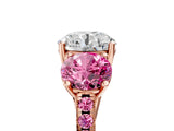 Rose gold Three-Stone Round Cut Diamond Ring with Round with Pink Sapphire side stone Pavé Band and Prong Setting_5