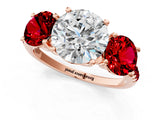Rose gold Three-Stone Round Cut Diamond Ring with Round with Ruby side stone Pavé Band and Prong Setting_1