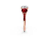 Rose gold Three-Stone Round Cut Diamond Ring with Round with Ruby side stone Pavé Band and Prong Setting_2