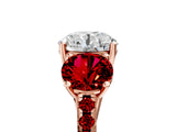 Rose gold Three-Stone Round Cut Diamond Ring with Round with Ruby side stone Pavé Band and Prong Setting_5