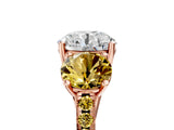 Rose gold Three-Stone Round Cut Diamond Ring with Round with Yellow Sapphire side stone Pavé Band and Prong Setting_5