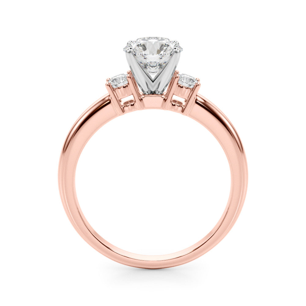 Rose gold Three-Stone Round Cut Diamond Solitaire with Prong Setting and Classic Band 2