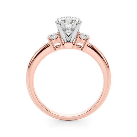 Rose gold Three-Stone Round Cut Diamond Solitaire with Prong Setting and Classic Band 2