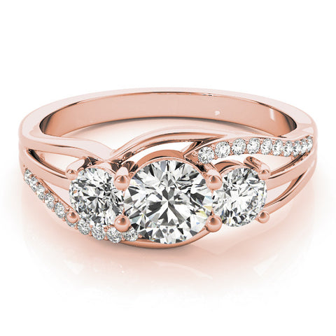Rose gold Three-Stone Round Cut Diamond Split Shank Prong Set Ring 1