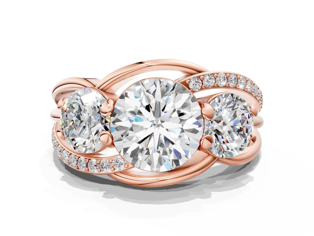 Rose gold Three-Stone Round Cut Diamond Split Shank Prong Set Ring_3