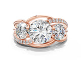 Rose gold Three-Stone Round Cut Diamond Split Shank Prong Set Ring_3
