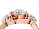 Rose gold Three-Stone Round Cut Diamond Split Shank Prong Set Ring_7