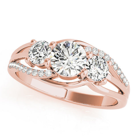 Rose gold Three-Stone Round Cut Diamond Split Shank Prong Set Ring