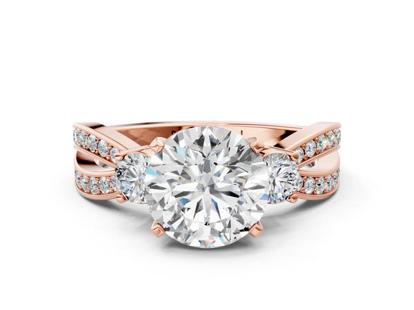 Rose gold Three-Stone Round Cut Diamond Twist Band with Prong Setting