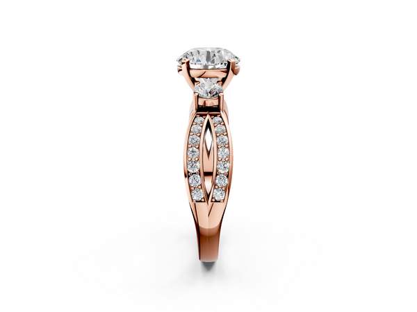 Rose gold Three-Stone Round Cut Diamond Twist Band with Prong Setting