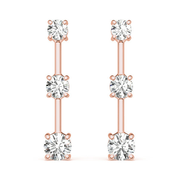 Rose gold Three-Stone Round Cut Drop Earrings with Prong Setting 2