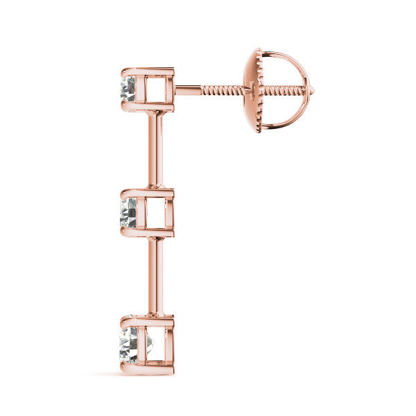 Rose gold Three-Stone Round Cut Drop Earrings with Prong Setting 3